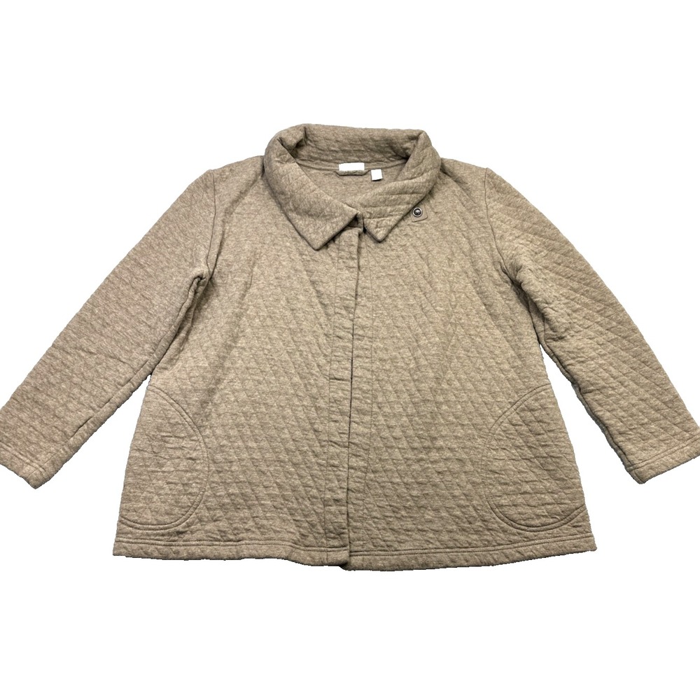 PURE J JILL Oatmeal Beige QUILTED KNIT TOP JACKET WRAP CARDIGAN One Snap@Neck XS